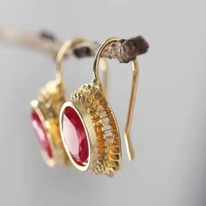 Ruby Red Wired Oval Earrings